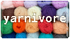 Colourful yarn with the word yarnivore in black over it.